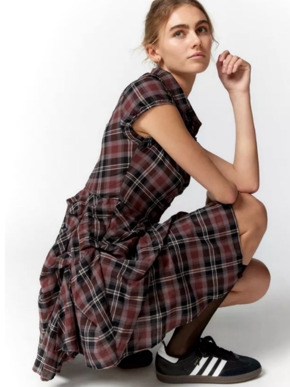 BDG Urban Outfitters Steampunk Plaid Puff Pleated Mini Dress